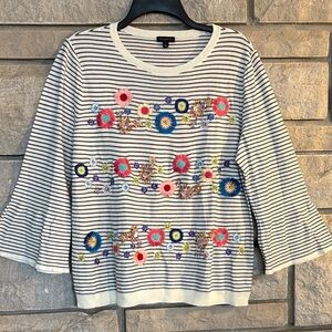 Talbots Striped Sweater with Floral Embellishments